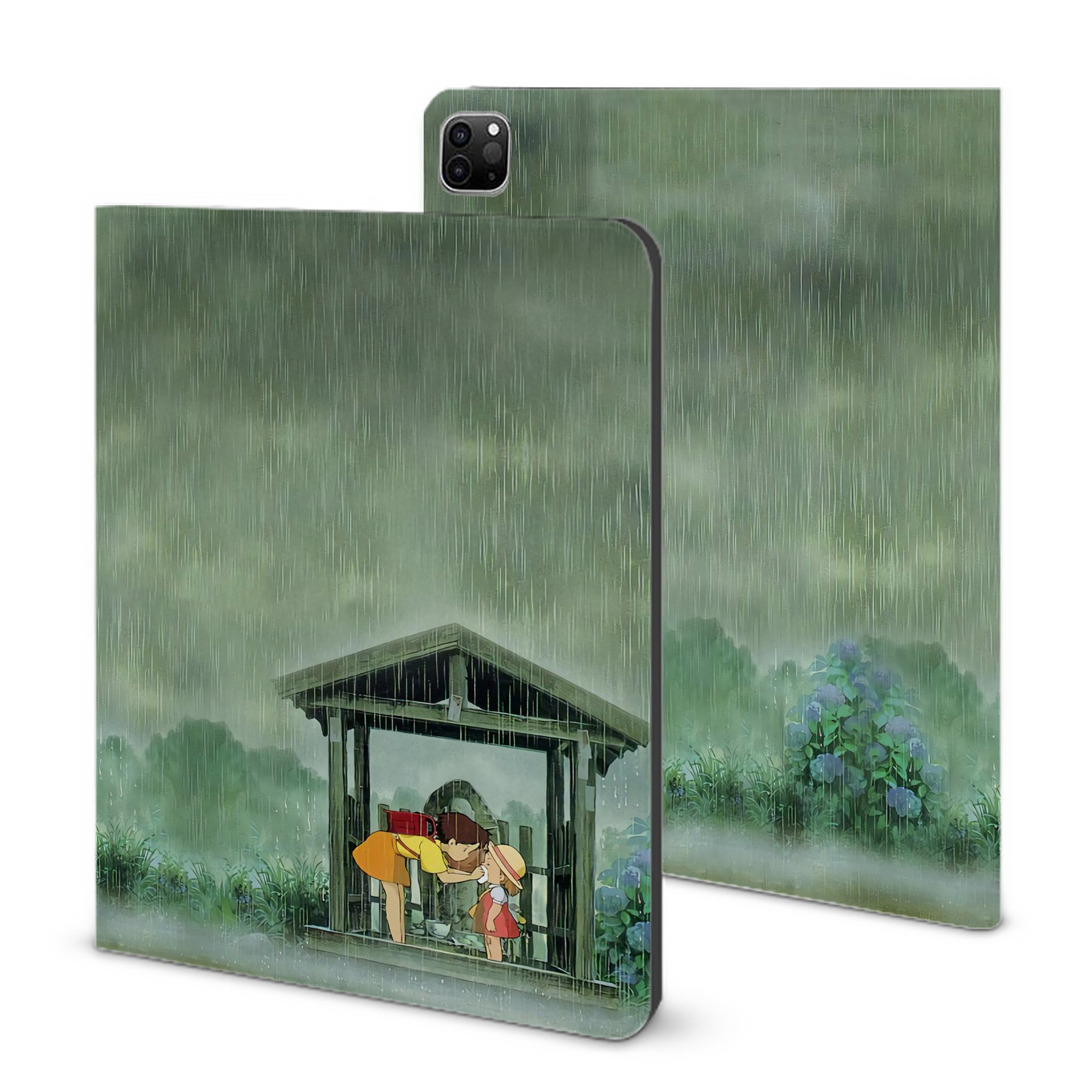 （画像用） となりのトトロ 草壁メイ 草壁サツキ My Neighbor Totoro Satsuki Kusakabe Mei Kusakabe IPad ケース ブック型 PUレザー TPU 耐衝撃 軽量 薄型 ペン収納なし 全面保護 IPad 各モデル対応